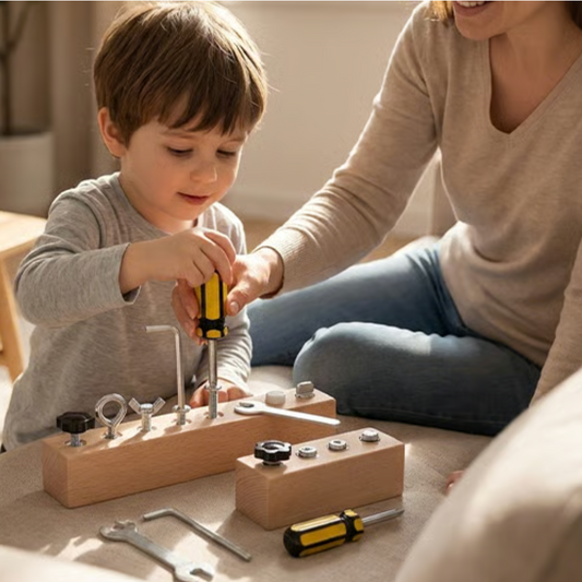 Educational wooden motor skills screw board