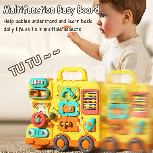 Montessori Sensory Busy Board – Music, Lights & Life Skills