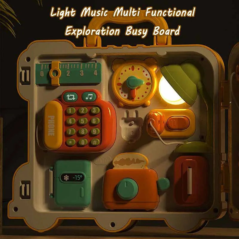 Montessori Sensory Busy Board – Music, Lights & Life Skills