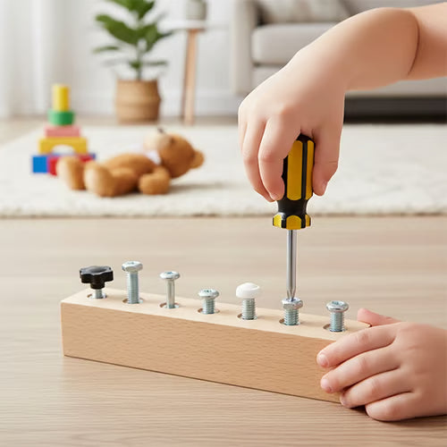 Educational wooden motor skills screw board