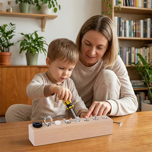 Educational wooden motor skills screw board