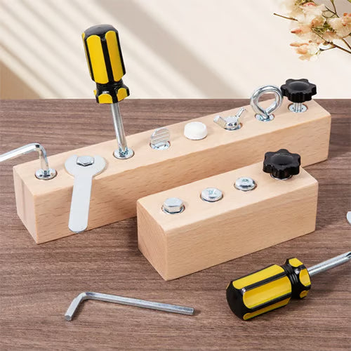 Educational wooden motor skills screw board