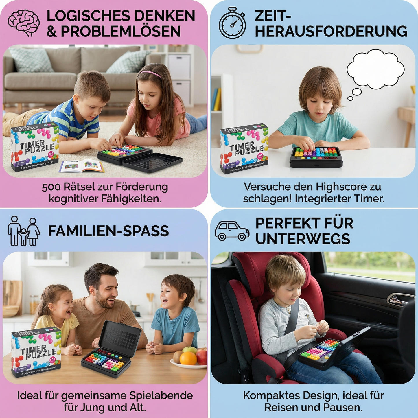 Logic puzzle game for children – 500 puzzles with timer